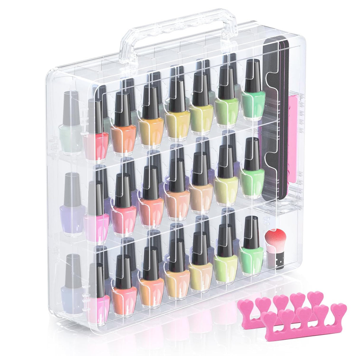 48-Bottle Transparent Nail Polish Organizer Storage Case