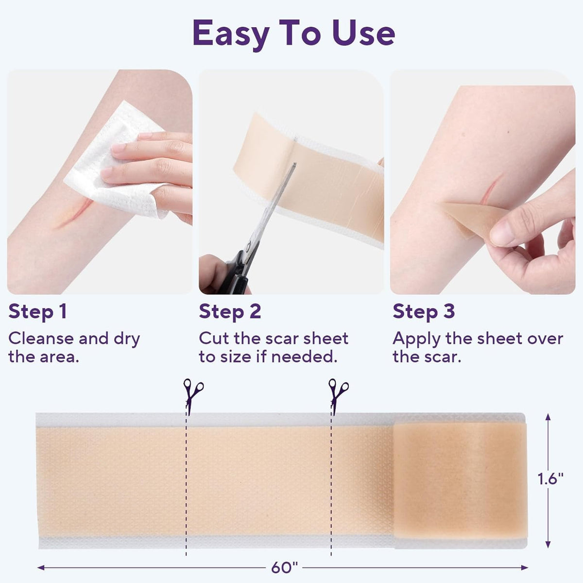 Silicone Scar Removal Tape for Hypertrophic Scars & Keloids - 1.6" x 60" Reusable Strip