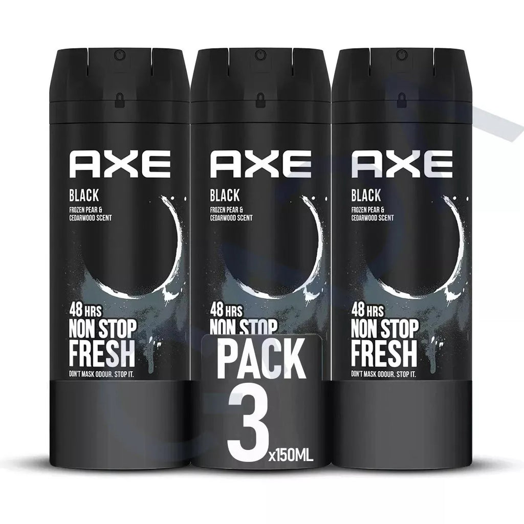 Men's Deodorant Body Spray - AXE Black 48-Hour Fresh Fragrance 150ml 3 Pack