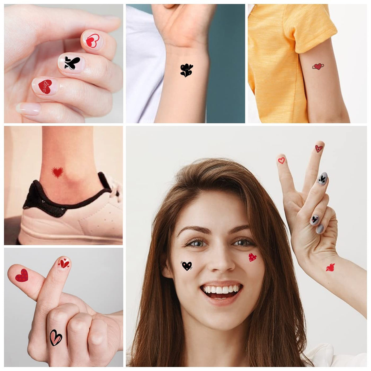 Valentine Heart Temporary Tattoos - 8 Sheets, 120 Pieces, 4.13 x 2.36 in