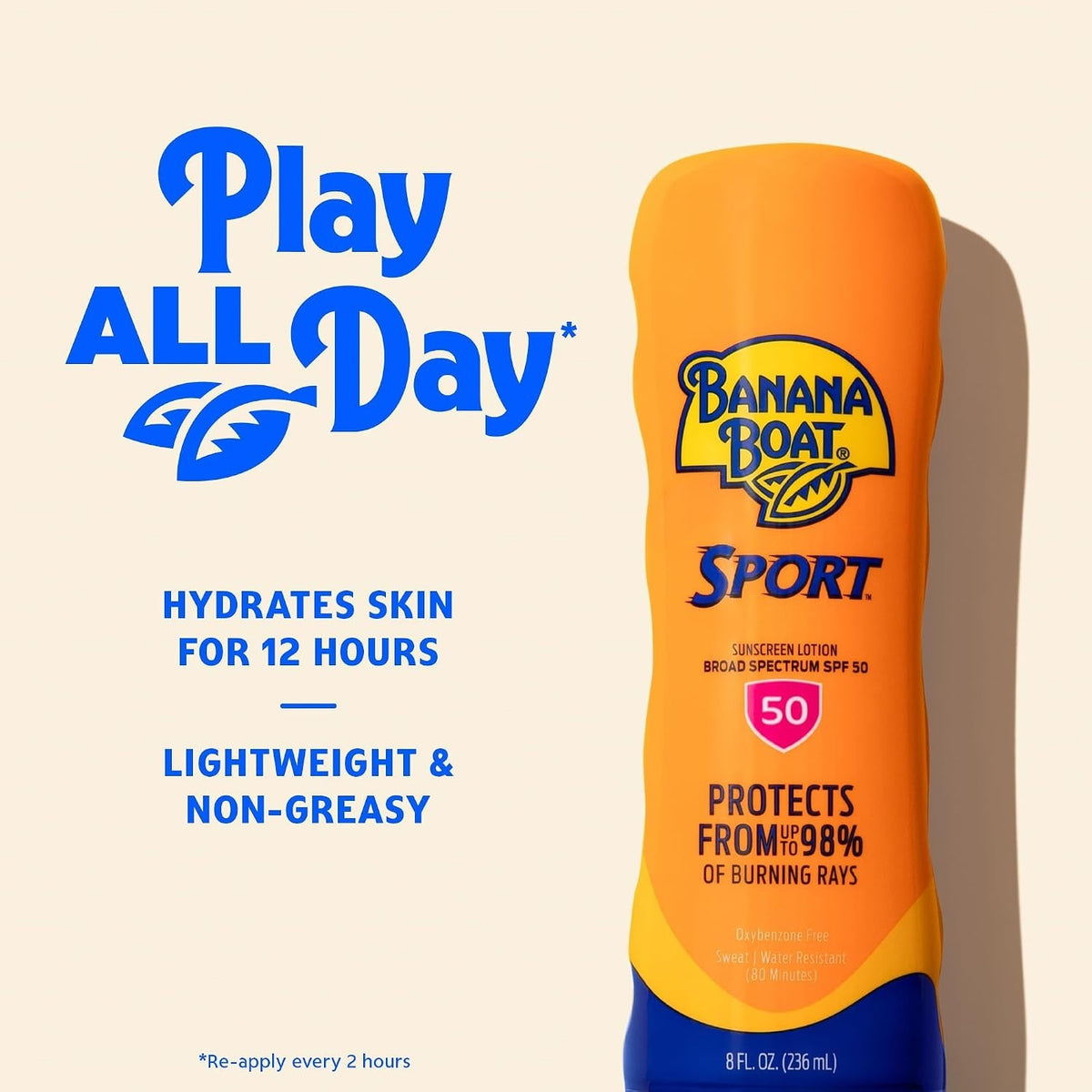SPF 50 Sunscreen Lotion Water & Sweat Resistant 8 Fl Oz for Outdoor Sports