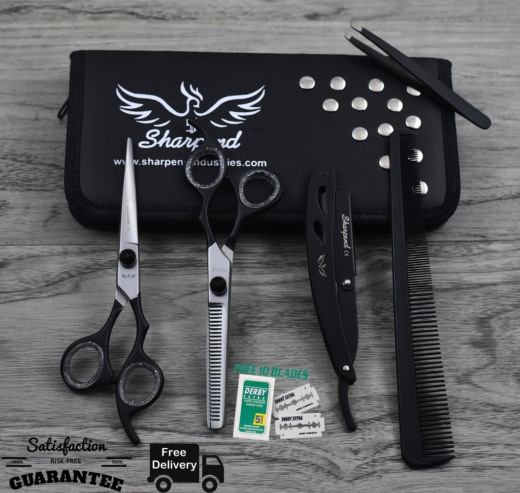 Professional Hair Cutting & Thinning Scissors Set with Razor & Shears