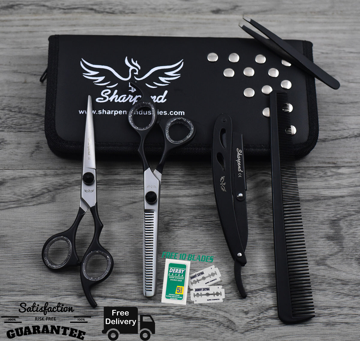Professional Hair Cutting & Thinning Scissors Set with Razor & Shears