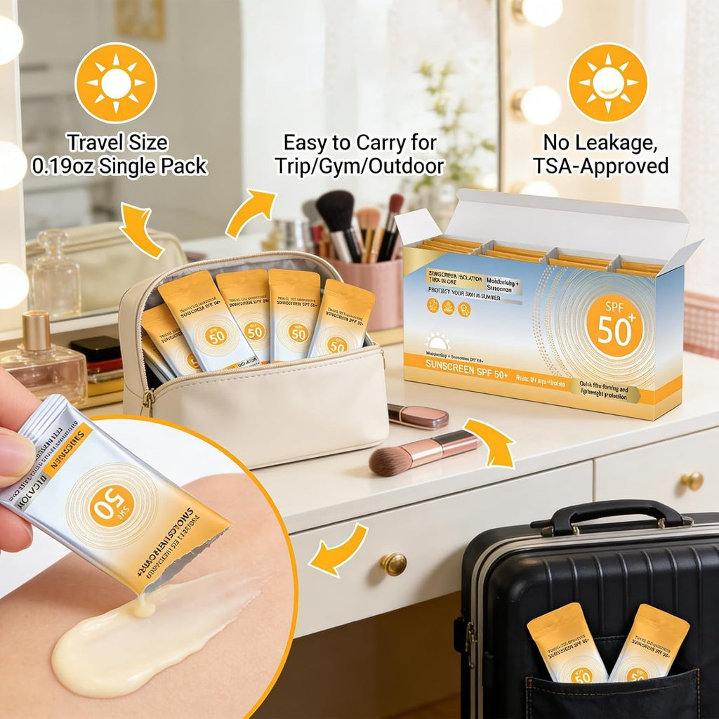 Travel Size Sunscreen SPF 50+ Bulk Pack - Lightweight & Water-Resistant, Face & Body Protection