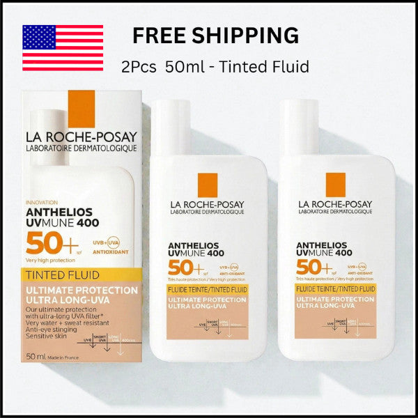 2 Pack SPF50+ Tinted Sunscreen Fluid for Sensitive Skin - UVA UVB Protection