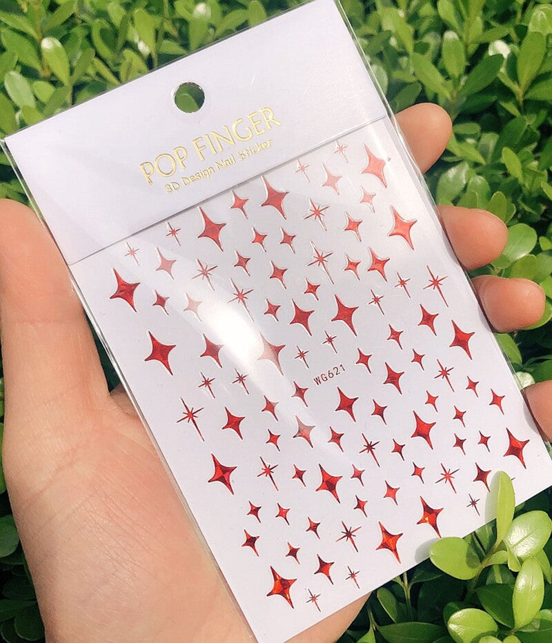 4 Pointed Star Nail Stickers - Christmas Laser Star of Bethlehem 3D Set - Multiple Colors