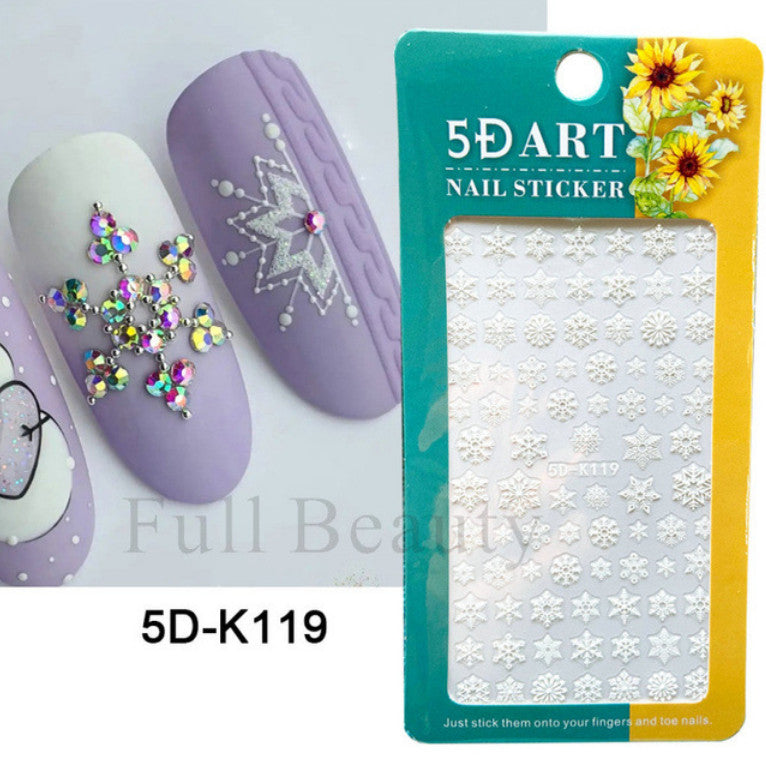 Christmas 5D Nail Art Stickers Snowflake Tree Heart Self-Adhesive Manicure Decor