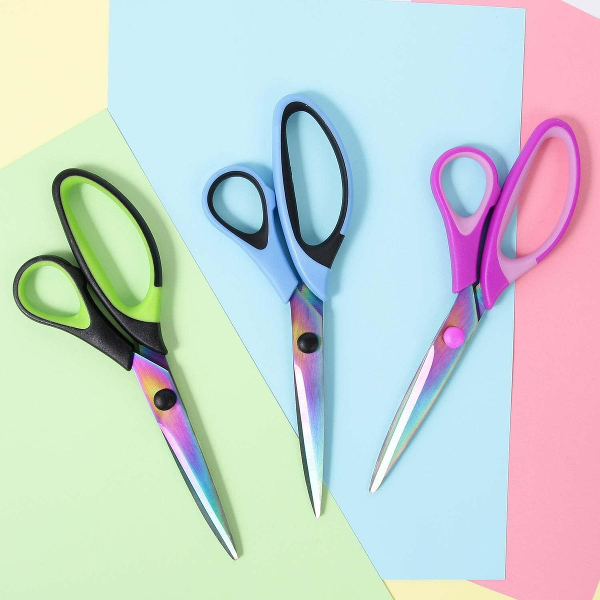 All Purpose Scissors 3 Pack - Ultra Sharp Titanium Blades, Comfort Grip