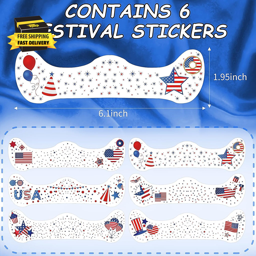4th of July Glitter Freckles – 6 Pcs Patriotic Face Tattoo Stickers Red White Blue
