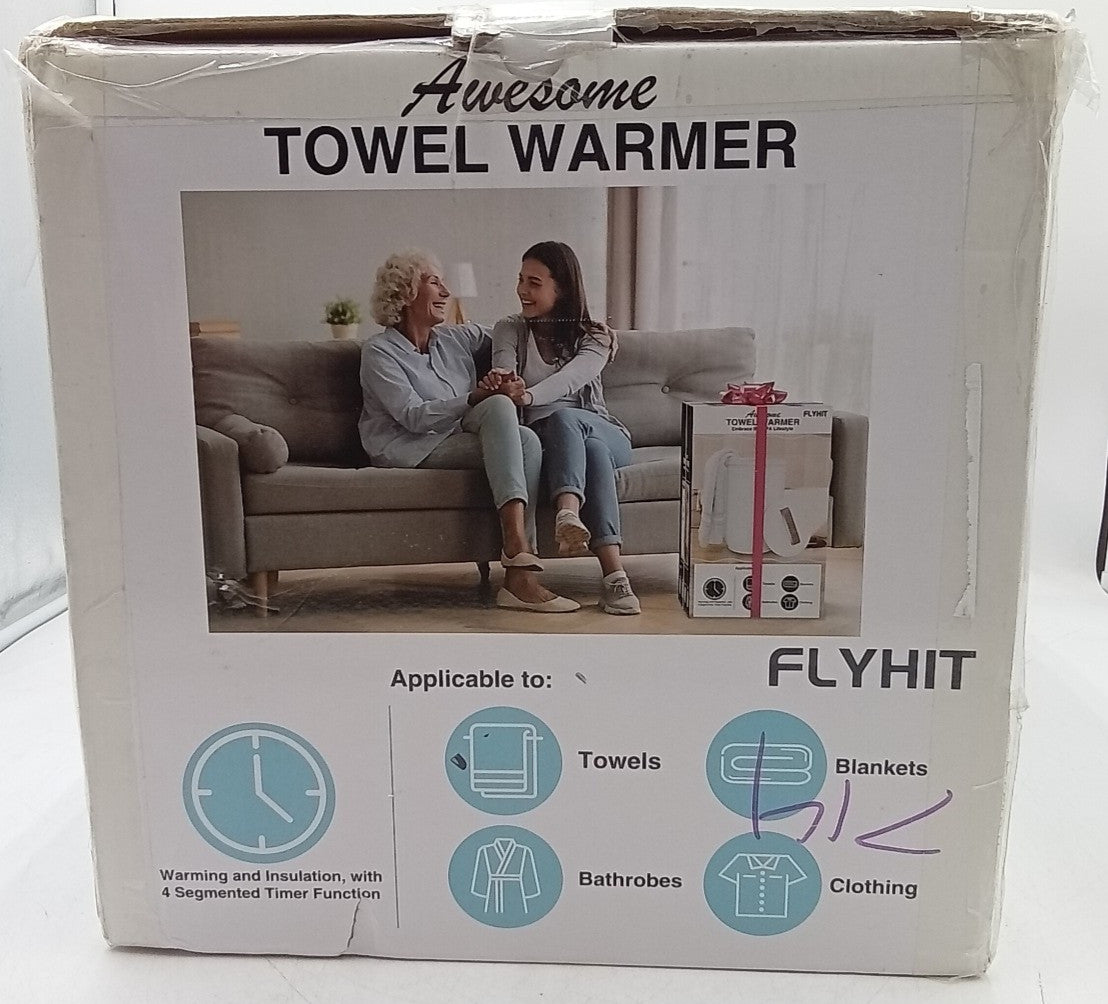 Large White Towel Warmer Bucket with Wooden Handle for Bathroom