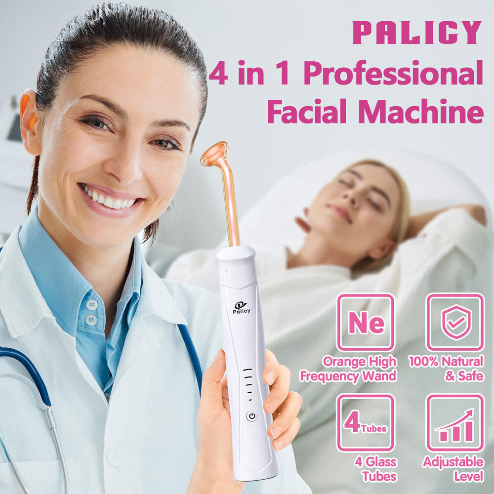 Portable High Frequency Facial Device for Skin Therapy with 4 Glass Wands