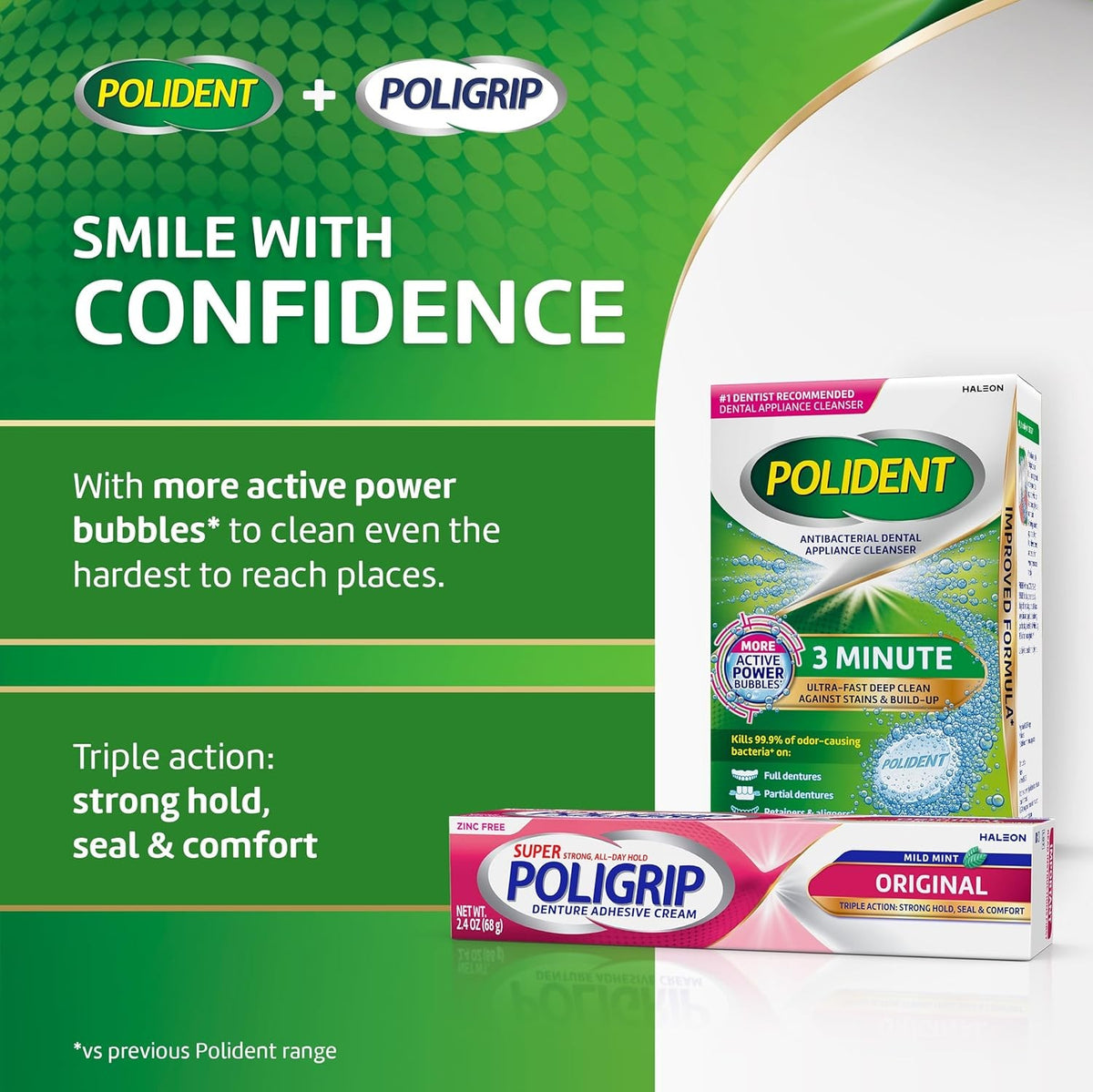 Zinc-Free Denture Adhesive Cream 4-Pack with Mint Flavor - Strong All-Day Hold