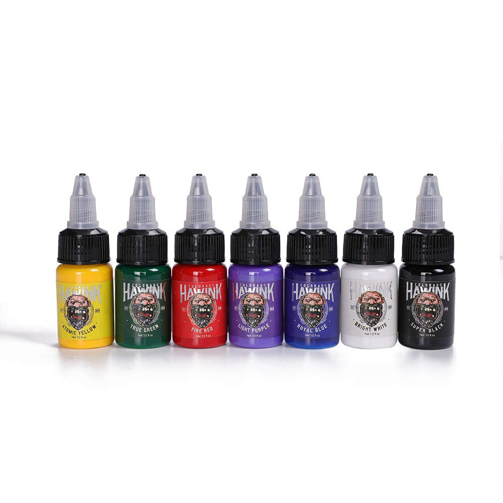Tattoo Ink Set 7 Colors / 1/2 oz Each - High Purity Professional Pigment