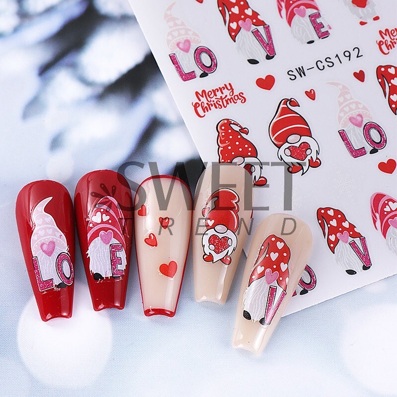 2Pcs Leopard Christmas Gnome Nail Art Stickers Self-Adhesive Decals