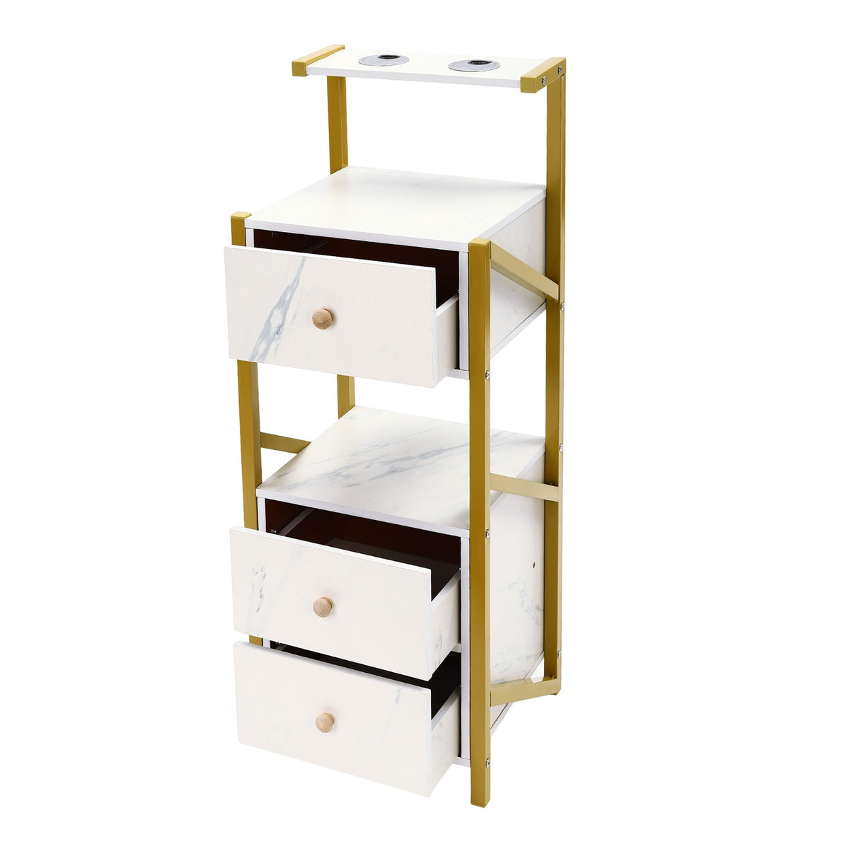 Salon Storage Cabinet with 3 Drawers and Hair Dryer Holders - Floor Standing