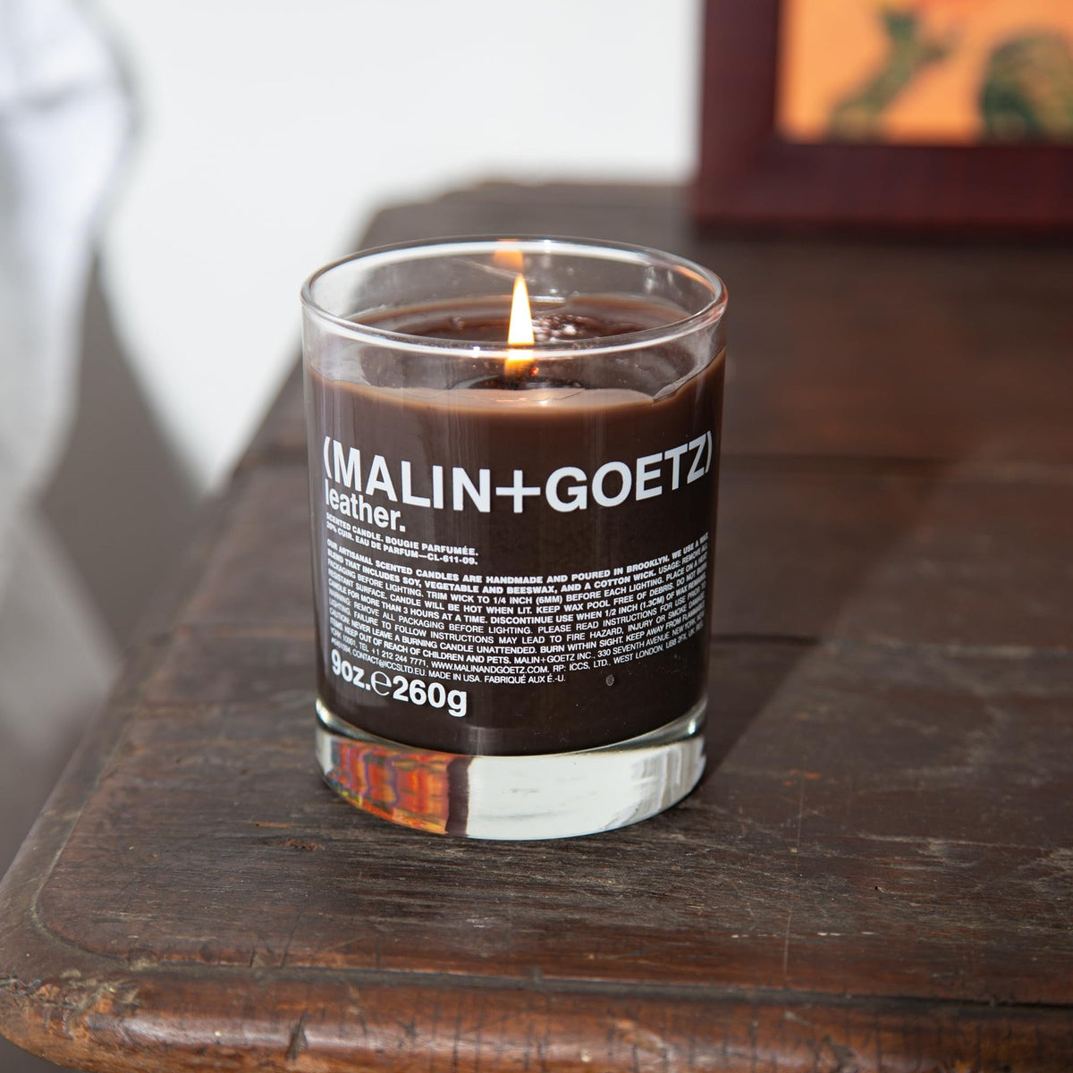 Leather Scented Candle - 60 Hour Burn Time, Natural Wax, 9 oz