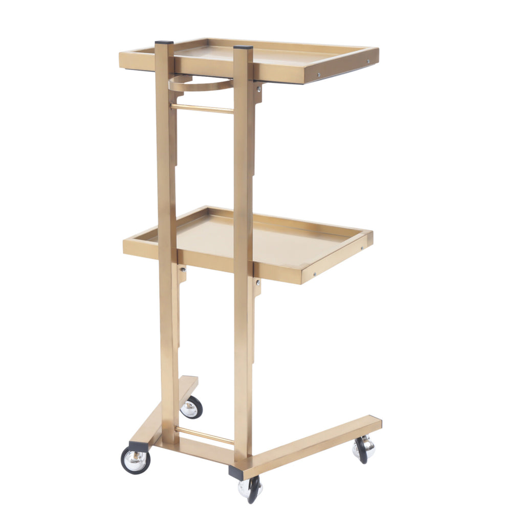 Foldable Salon Trolley Cart with Gold Finish for Studios & Tattoo Shops