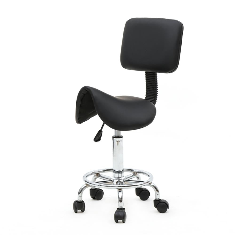 PU Leather Adjustable Rolling Stool with Backrest and 360° Swivel