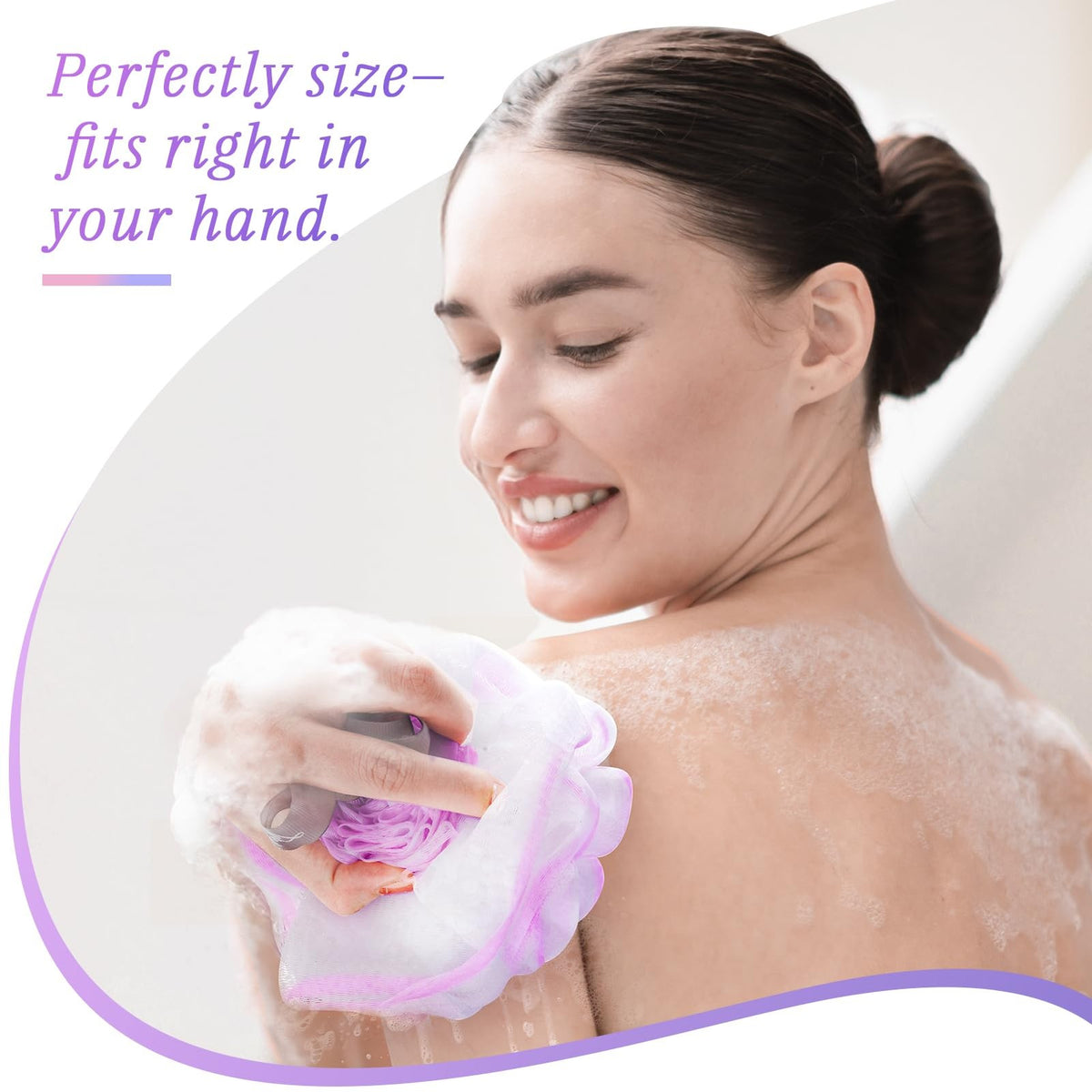 Rose-Shaped Bath & Shower Loofah Set - 2 Body Scrubbers in Purple and Grey