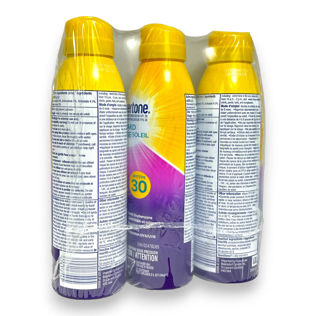 SPF 30 Sunscreen Spray Lot of 3 - Sun Protection, Water-Resistant, 177mL Each