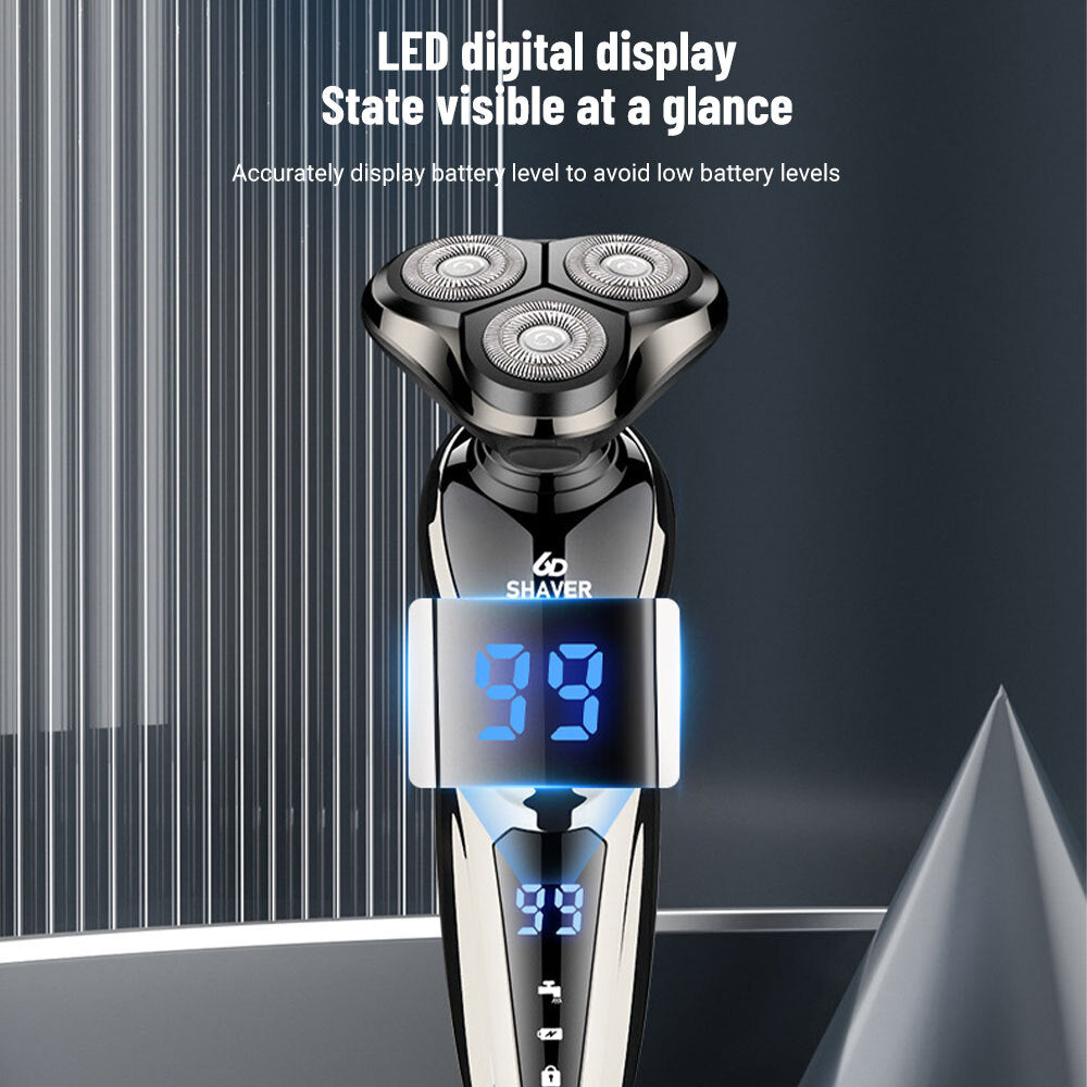 Rechargeable Men's Electric Shaver with LCD Display Waterproof Rotary Razor