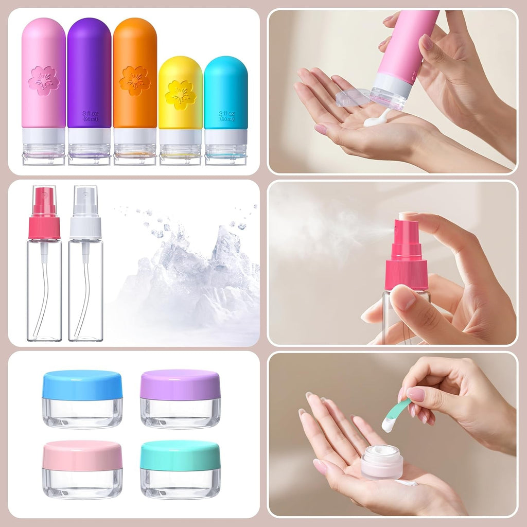 20 Pack TSA Approved Travel Bottles Silicone Toiletry Set with Waterproof Bag