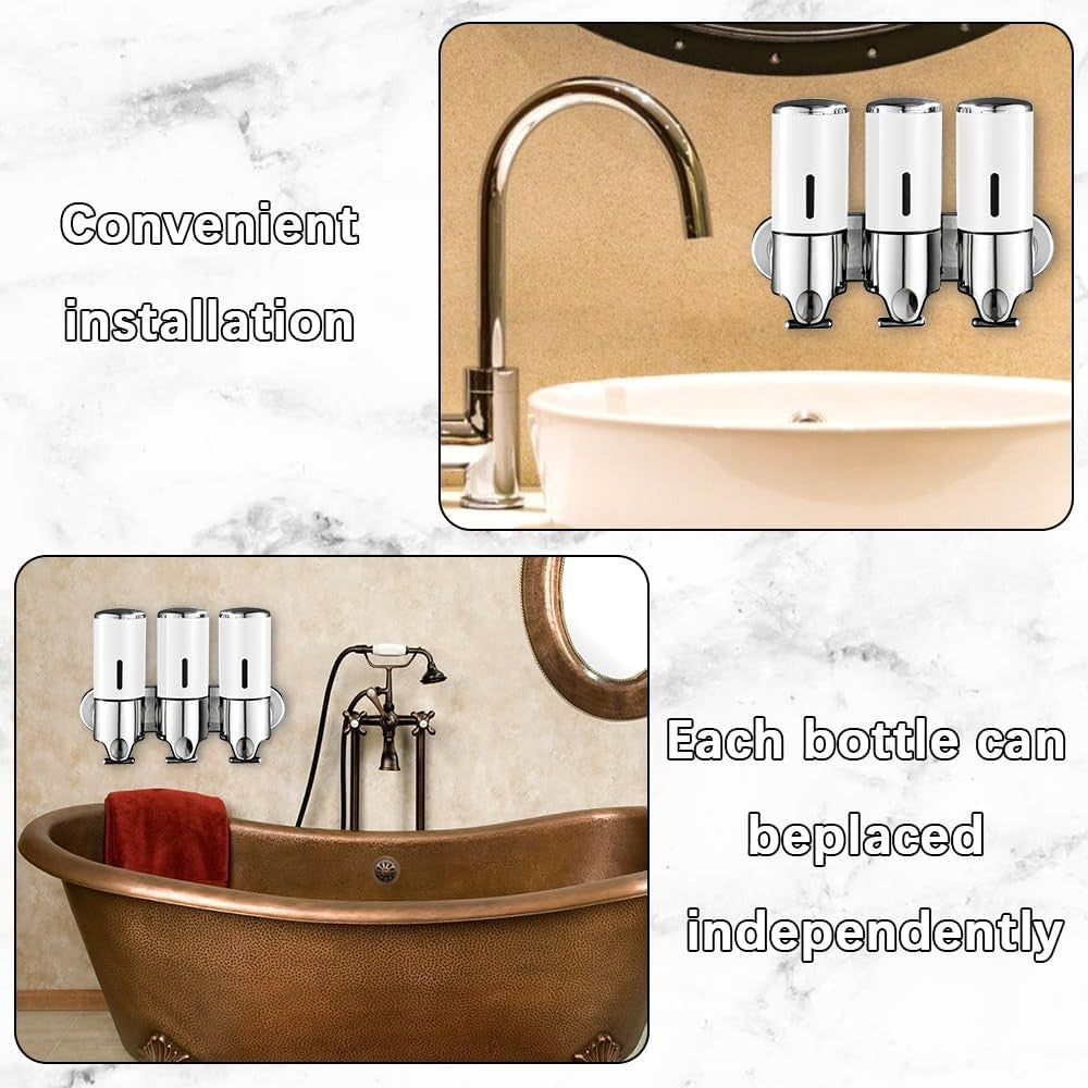 Wall Mount Shampoo Soap Dispenser with 2 Heads for Bathroom & Hotel