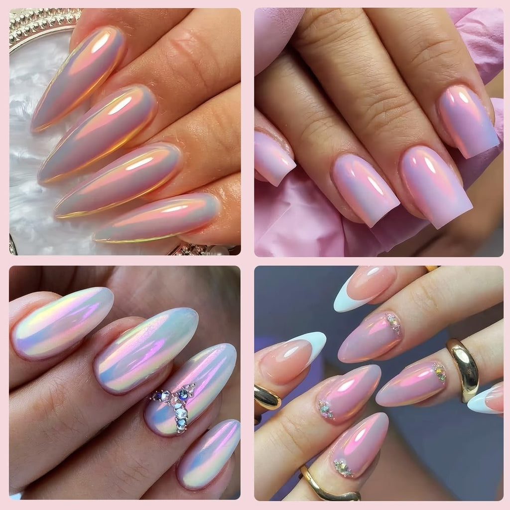 Holographic Unicorn Chrome Nail Powder - Aurora Rainbow Neon Pink for Nail Art