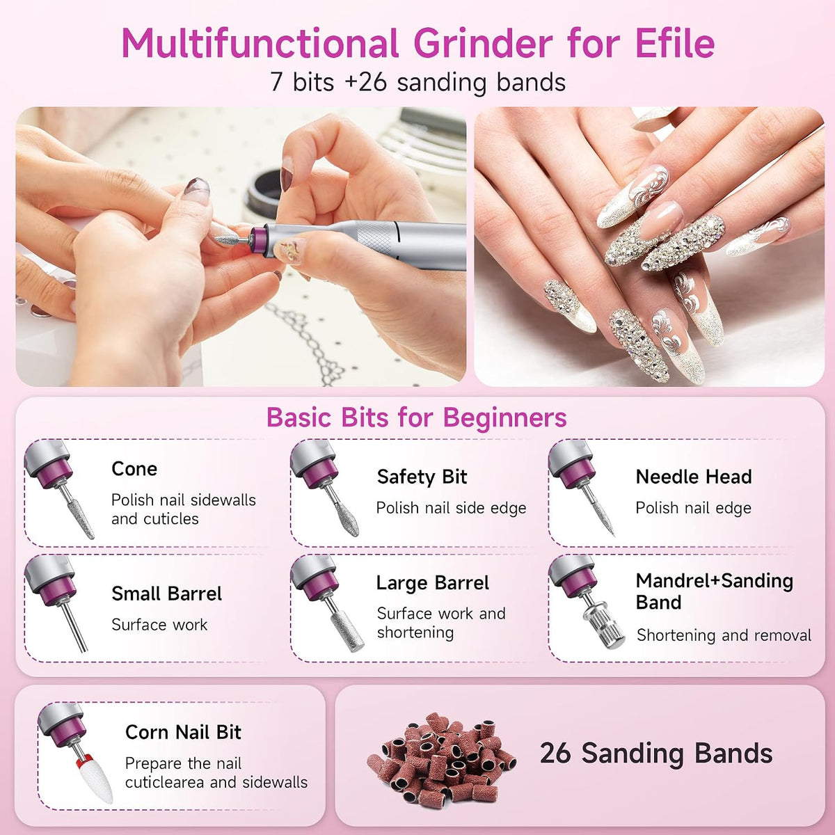 Professional Electric Nail Drill Kit 40000RPM Cordless Rechargeable Portable Nail File for Acrylic & Gel Nails
