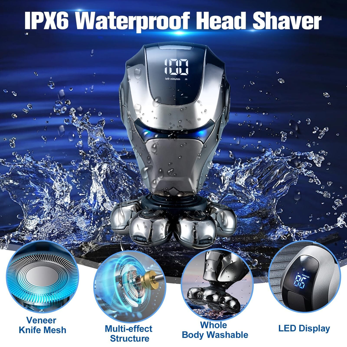 7D Electric Head Shaver for Bald Men Wet Dry Upgrade 9-in-1 Floating Head