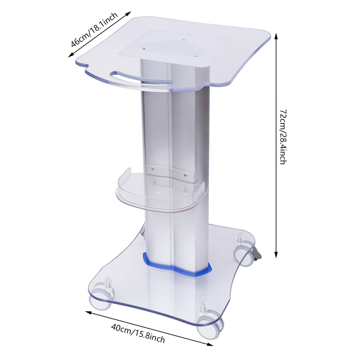 2-Tier Acrylic PVC Salon Trolley with Locking Wheels & Storage Tray