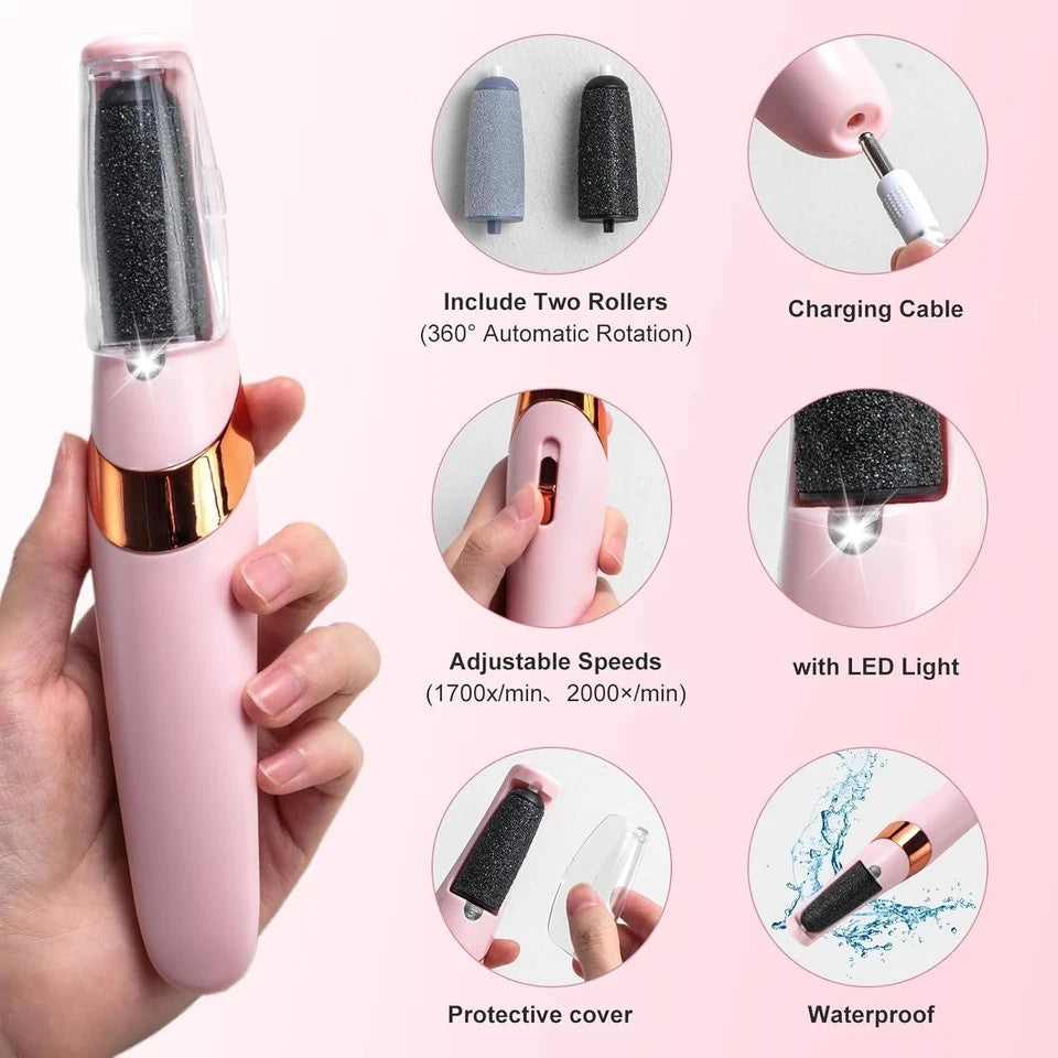 Rechargeable Electric Foot Callus Remover with 2 Sanding Heads for Pedicure & Exfoliation