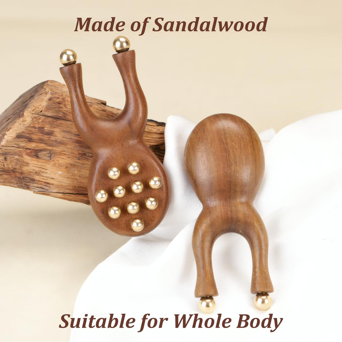 Wood Lymphatic Drainage Massager Set for Face & Body - Sandalwood & Brass