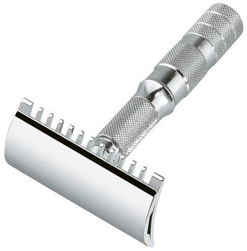 Travel Safety Razor with Leather Case - Merkur Open Comb Double Edge Shaver