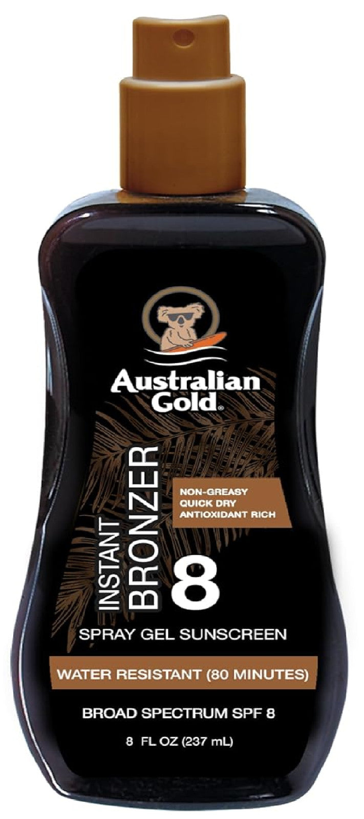 Australian Gold SPF 8 Spray Gel Sunscreen with Bronzer 8 oz