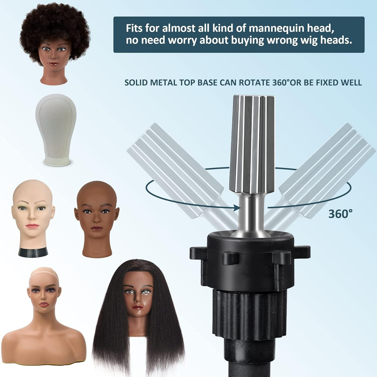 Adjustable Metal Wig Stand Tripod with Tool Tray for Salon & Styling
