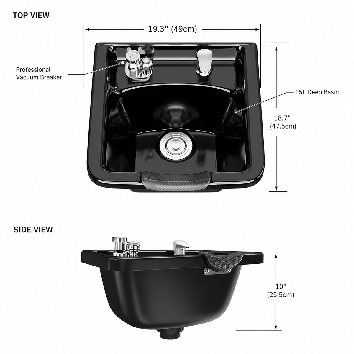 Commercial Shampoo Bowl Sink with Vacuum Breaker for Salon Spa