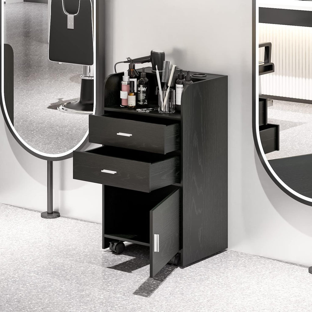 Salon Barber Station with Wheels, Storage Cabinet for Beauty Spa Equipment