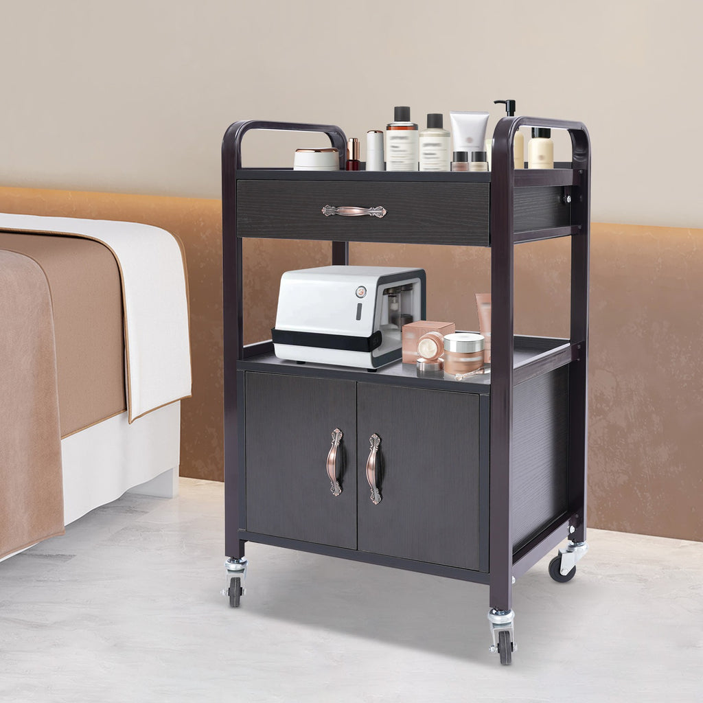 Salon Trolley Cart Rolling Station with Drawer & Cabinet for Beauty & Barber Use