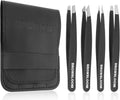 Professional Tweezers Set for Facial Hair & Eyebrows - Stainless Steel, 4 Pieces