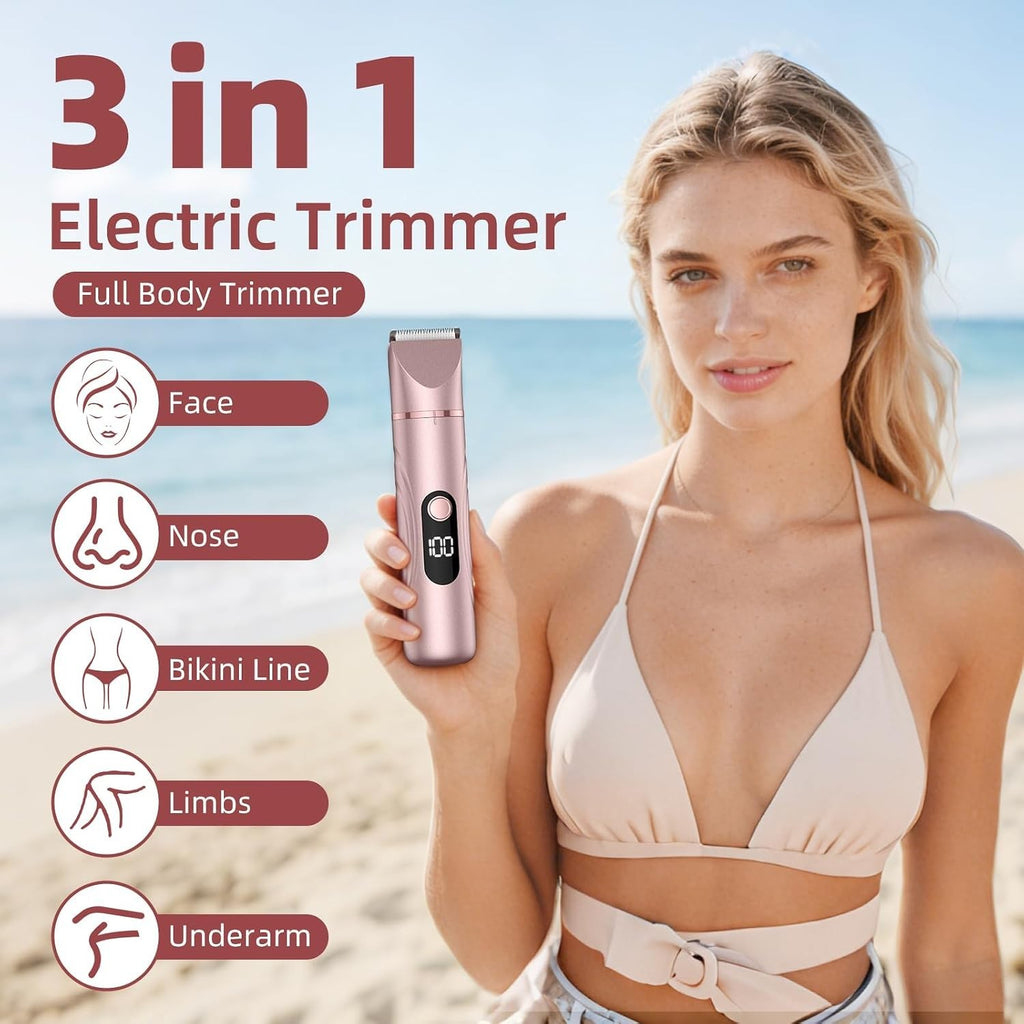Women's 3-in-1 Rose Gold Bikini Trimmer & Facial Hair Remover