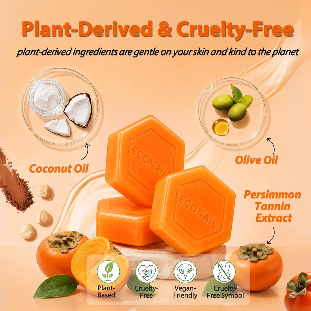 Persimmon Deodorant Bar Soap for Body Odor & Foot Freshness - Natural Cleansing with Mesh