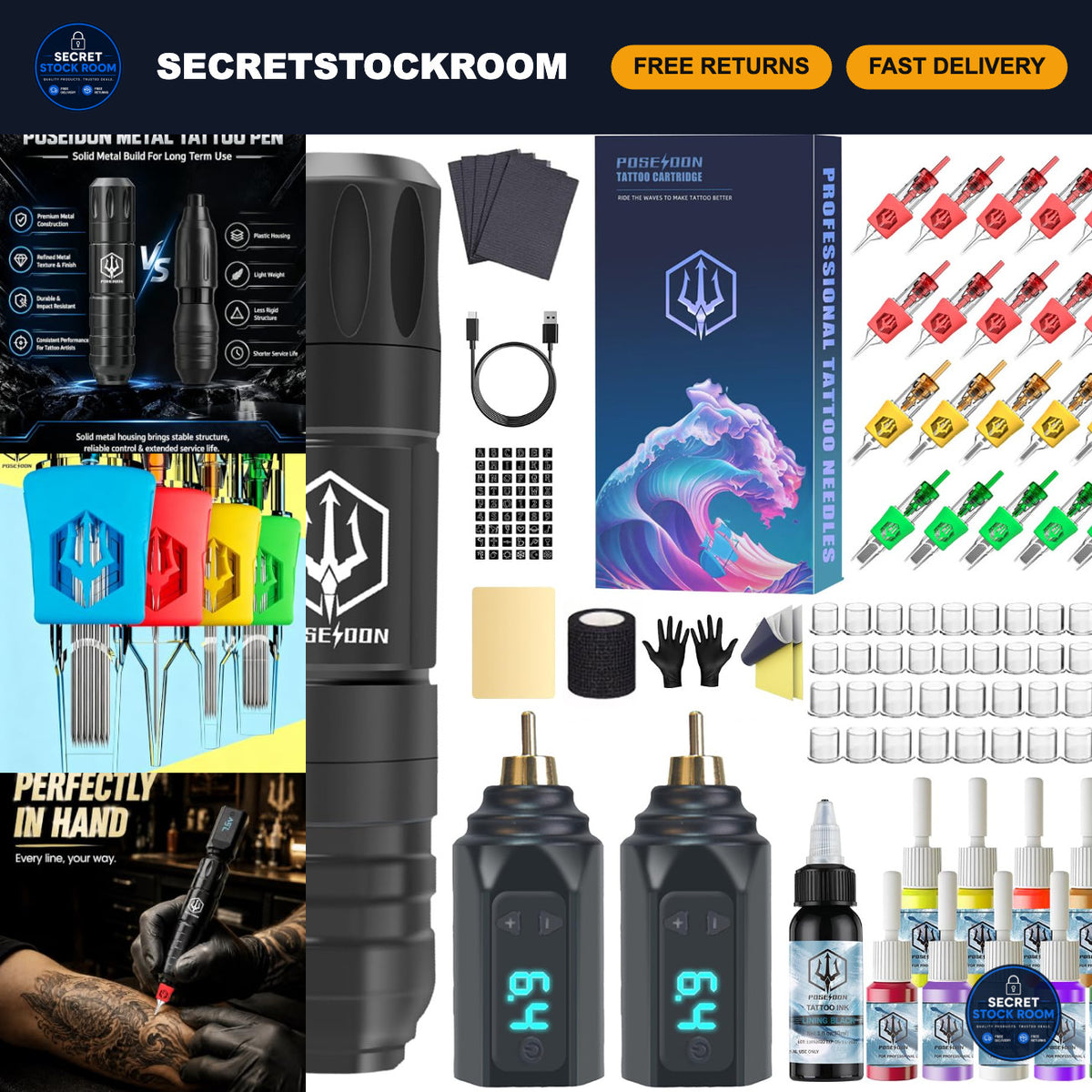 Professional Tattoo Pen Kit with 2 Batteries for Beginners - Wireless Rotary Tattoo Machine