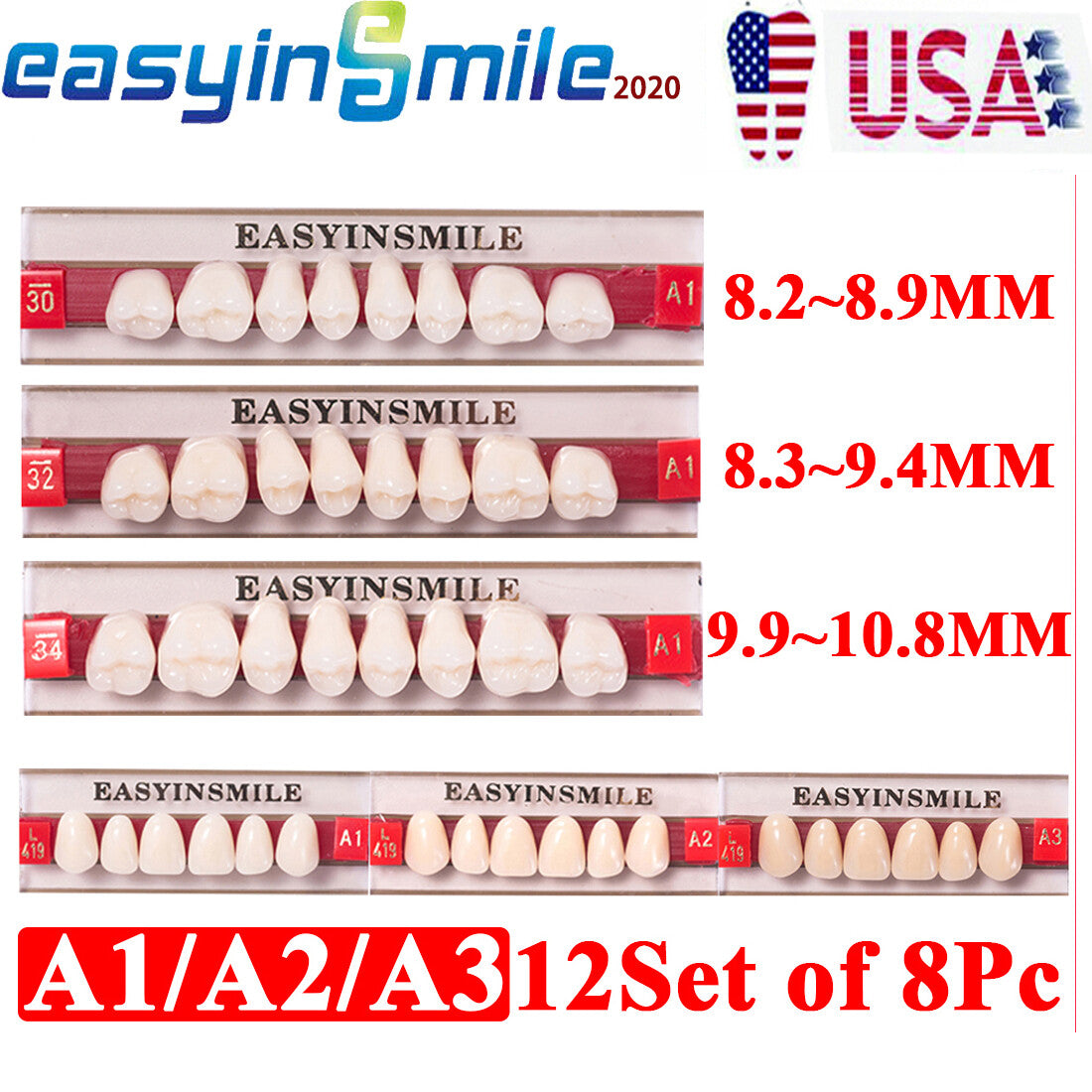 96 Pcs Dental Resin Acrylic Teeth Set for DIY Dentures Maxillary & Mandibular