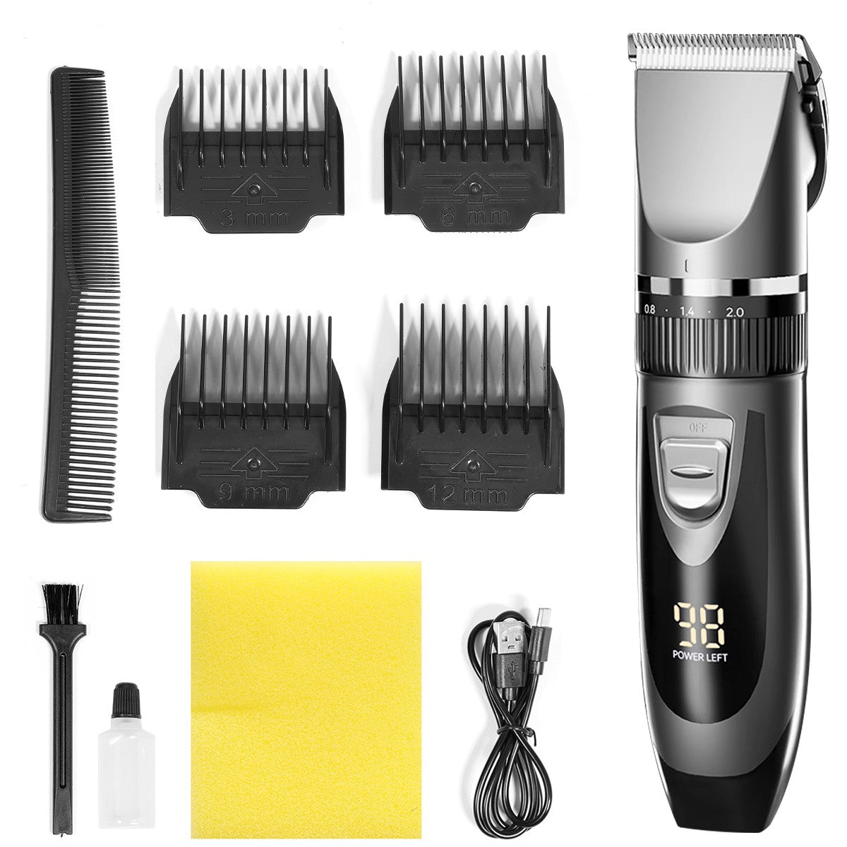 Cordless Rechargeable Hair Clippers Kit with LCD Display & Adjustable Length