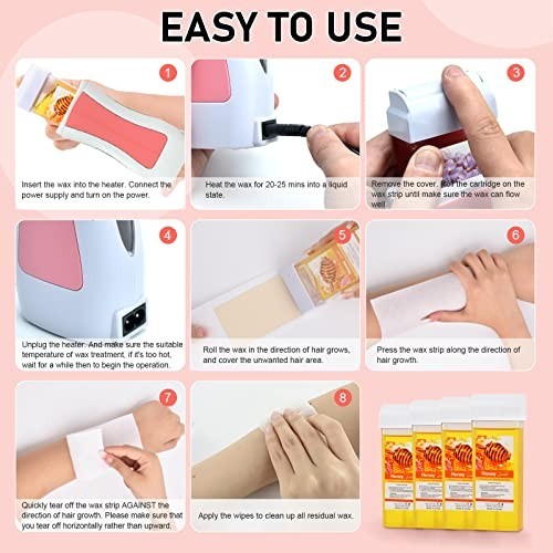 Natural Honey Roll-On Wax Cartridge Refill 4 Pack - Easy Hair Removal