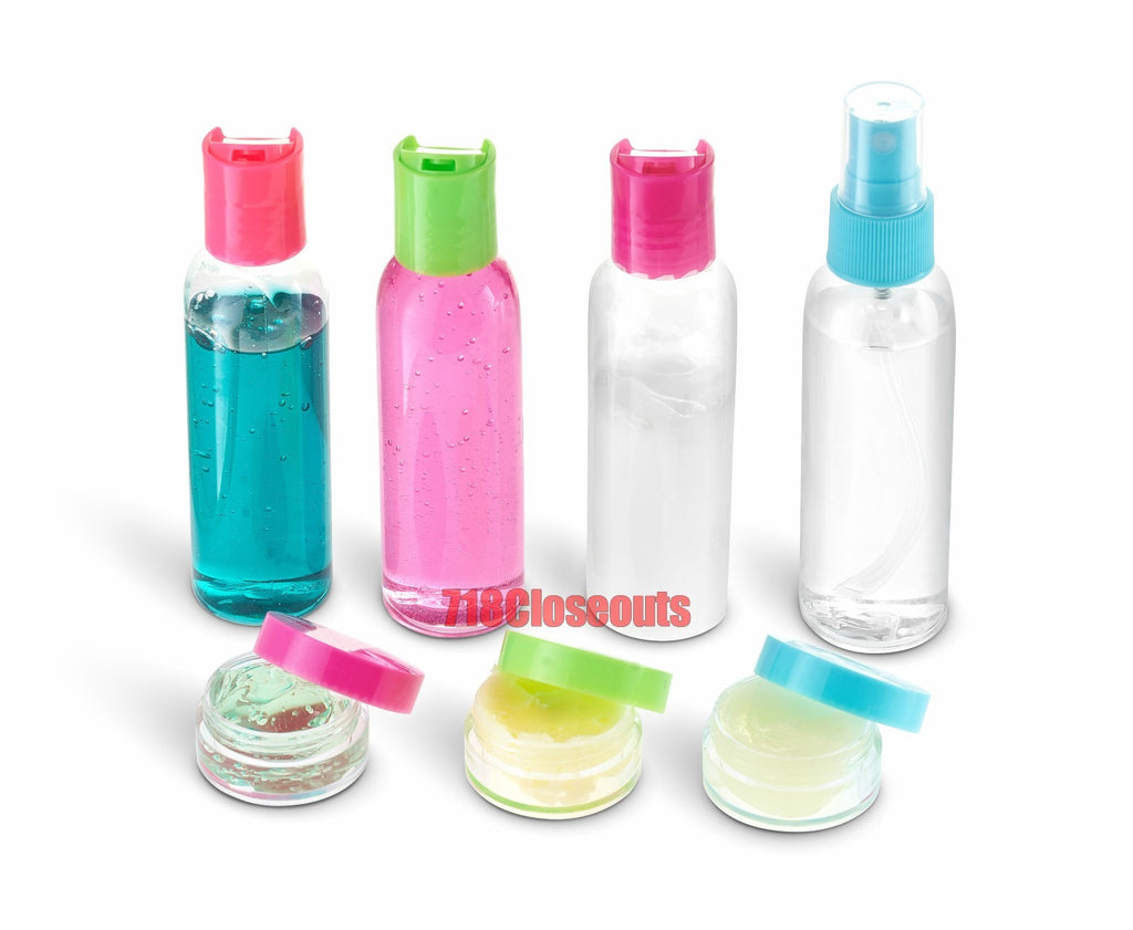 8 Pack Travel Plastic Clear Toiletry Containers Set - Reusable Bottles & Makeup Storage