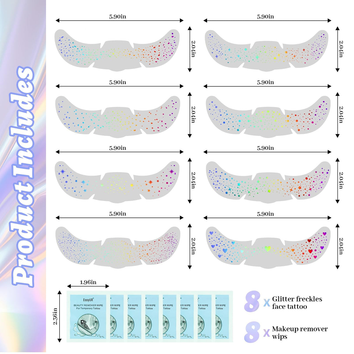 Chameleon Glitter Freckles Face Tattoo Set - 8 Pcs, Medium 01