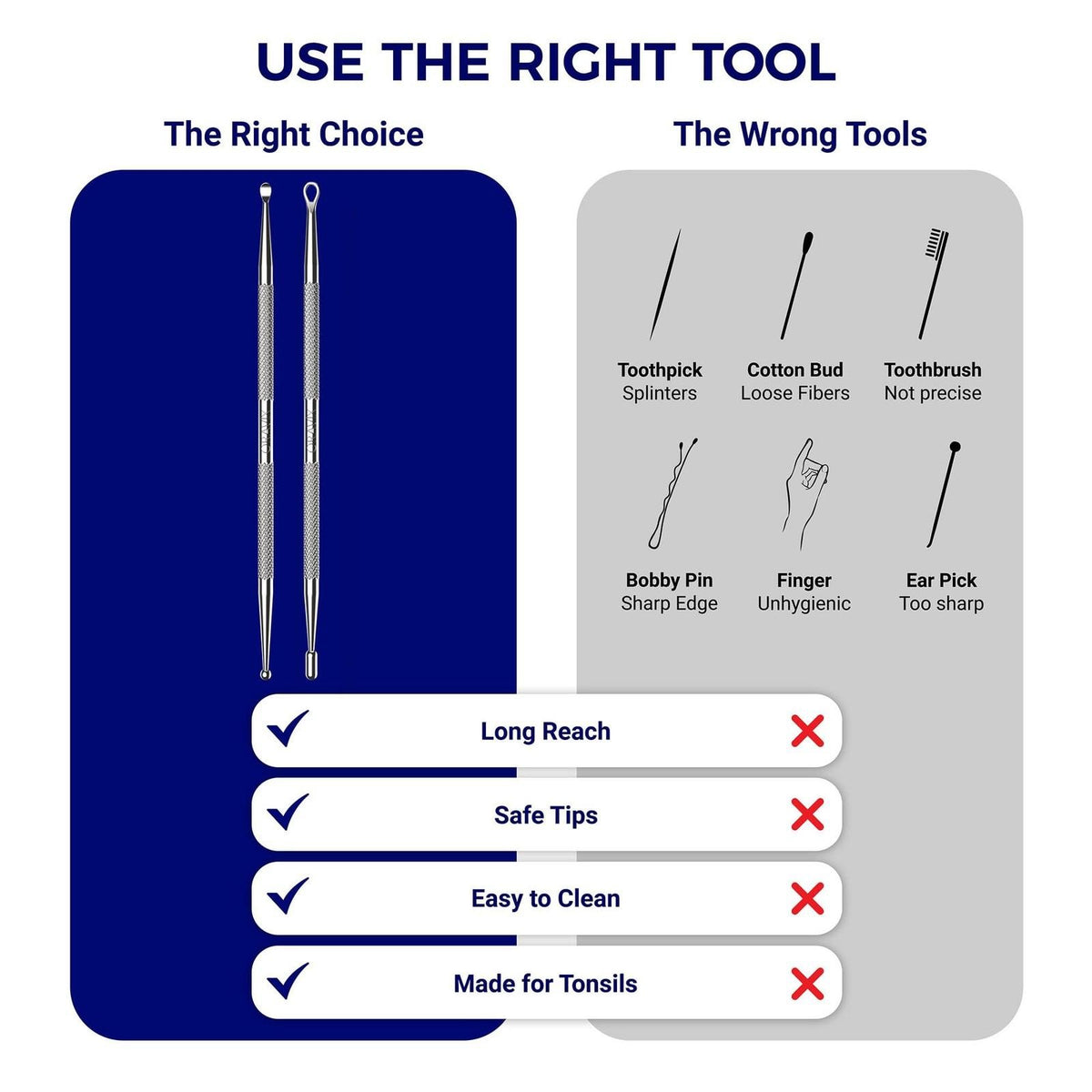 Tonsil Stone Remover Tool Pack of 2 - Metal Oral Hygiene Tools