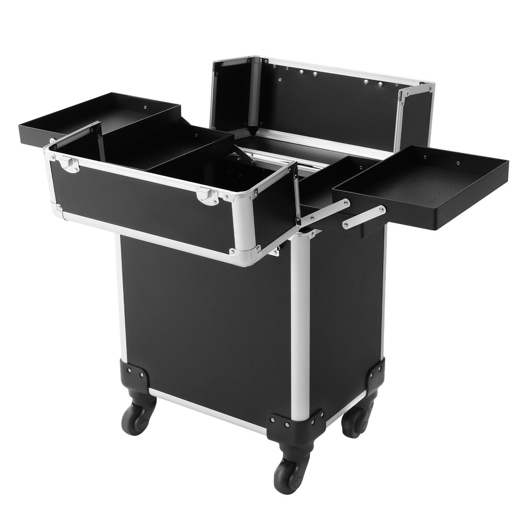 Rolling Makeup Train Case with Storage Organizer and Wheels